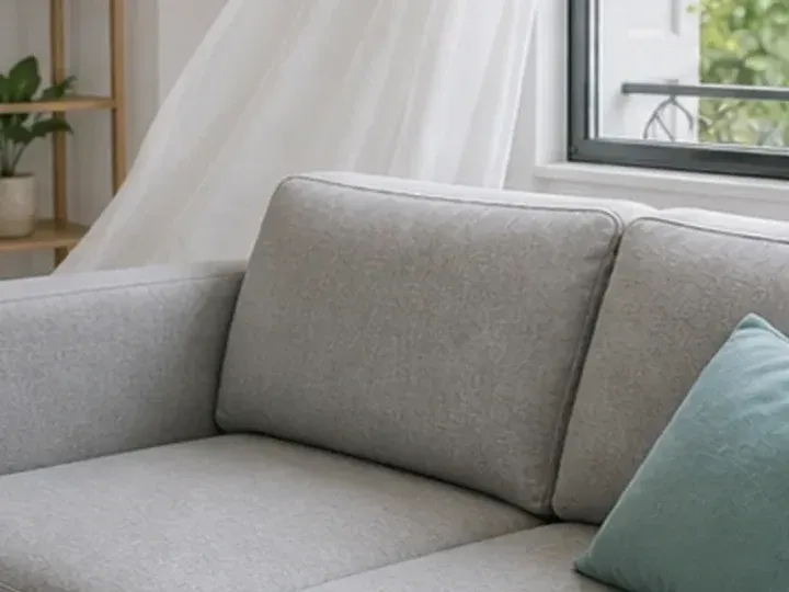 Sofá limpio secándose junto a una ventana abierta